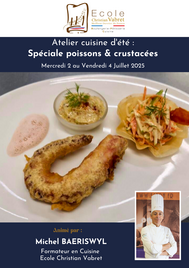 Atelier cuisine d'été :<br> Spéciale poissons & crustacées<br><strong><or>Du mercredi 2 au vendredi 4 juillet 2025</strong></or>